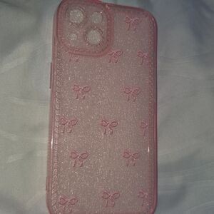 Iphone 15 -Sparkling Pink Bow Glitter Phone Case